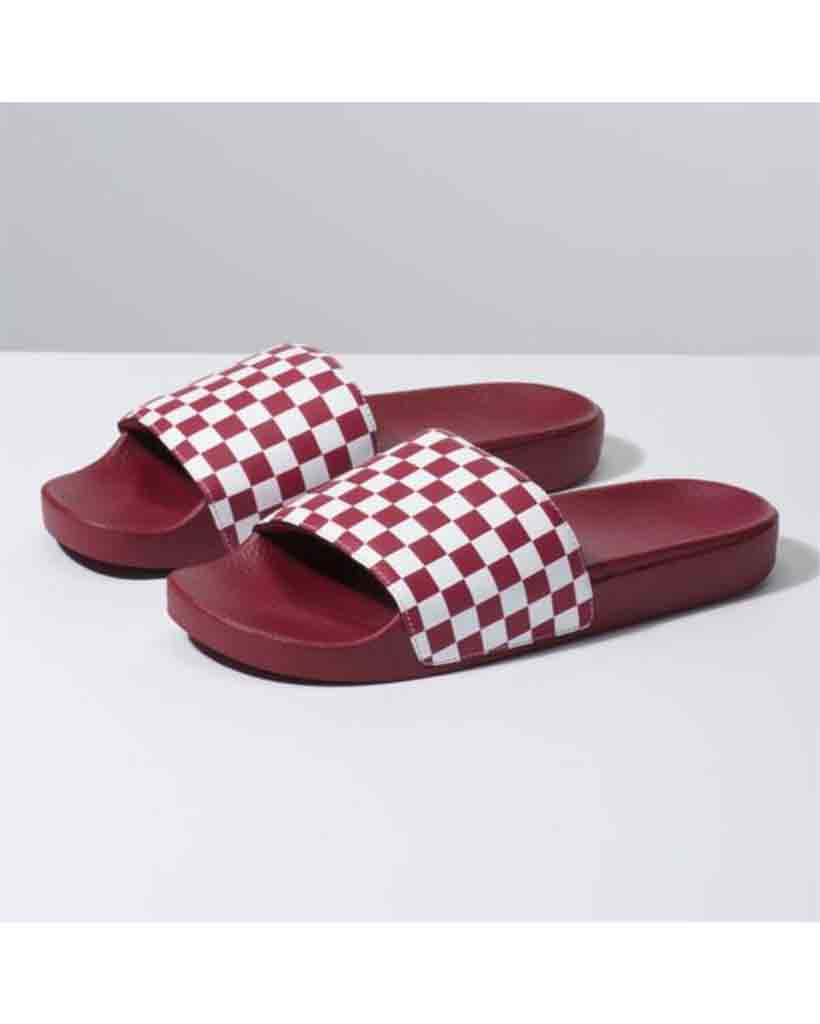 Vans checkerboard shop slides red