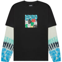 Bunched Up Double Sleeve Long Sleeve T-Shirt - Black/Tie Dye