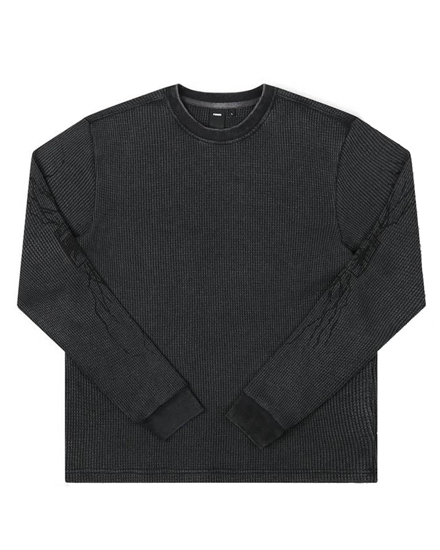 Scrawl Waffle Long Sleeve T-Shirt - Washed Black