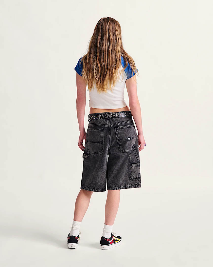 Drill Chore Loose Denim Shorts - Stonewash Black