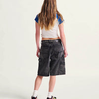 Short Drill Chore Loose Denim - Stonewash Black