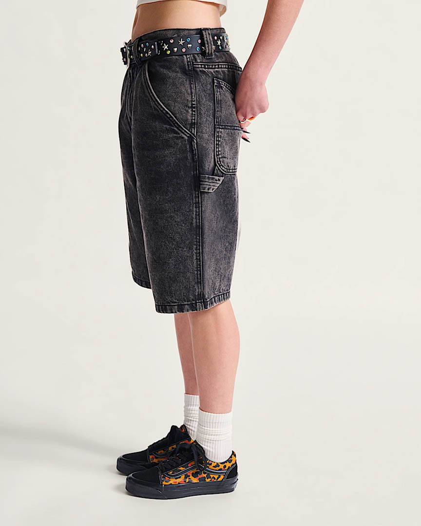 Short Drill Chore Loose Denim - Stonewash Black